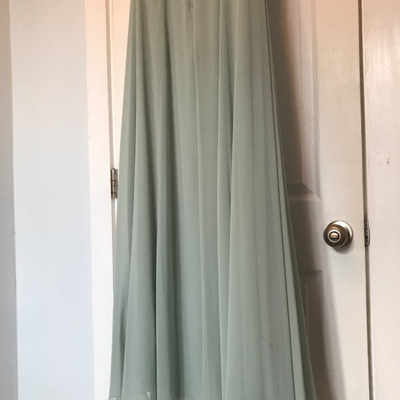 Davids Bridal cowl neck chiffon bridesmaid dress with slit - Picture 7 of 14